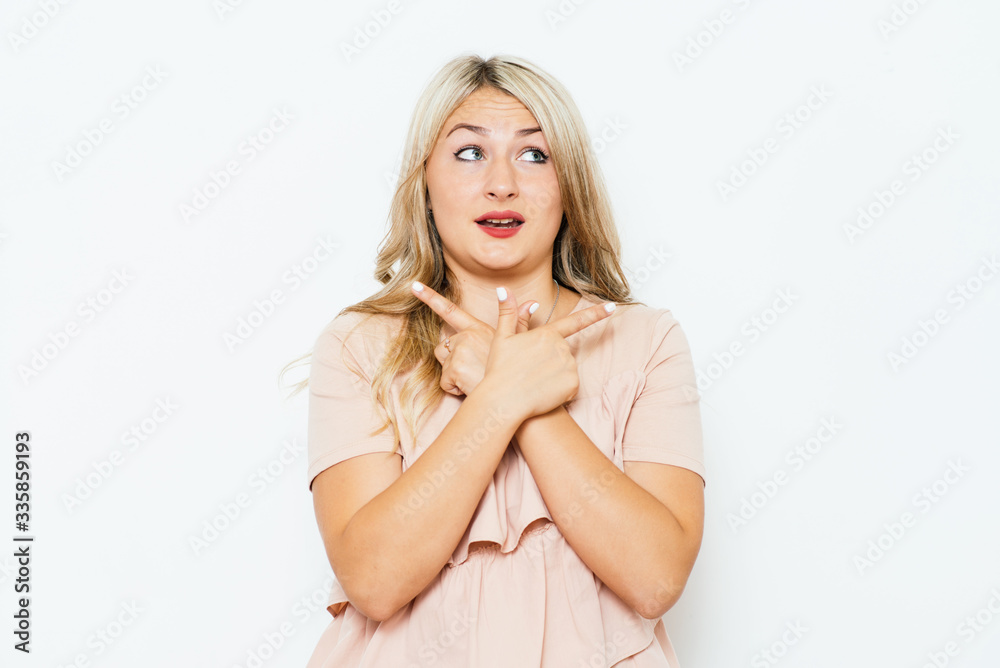 Stop gesture with indignation shown by women Stop gesture with indignation shown by women