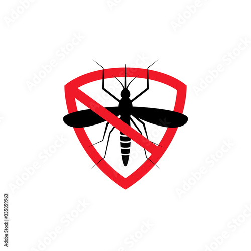 Repellent mosquito stop sign icon. Malaria pest insect anti mosquito warning symbol