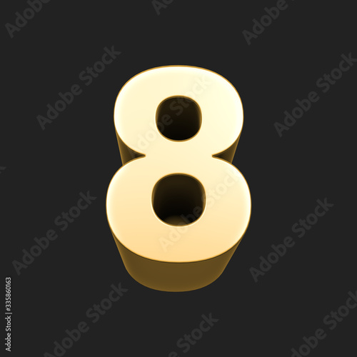 8 eight number rendering. Metallic gold 3D number eight. 3D Illustration. Rendering. Isolated on black background. 