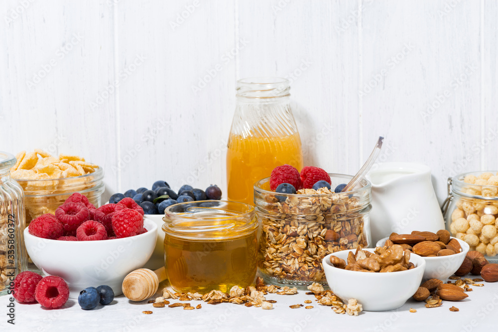 table with products for a healthy breakfast table with products for a healthy breakfast