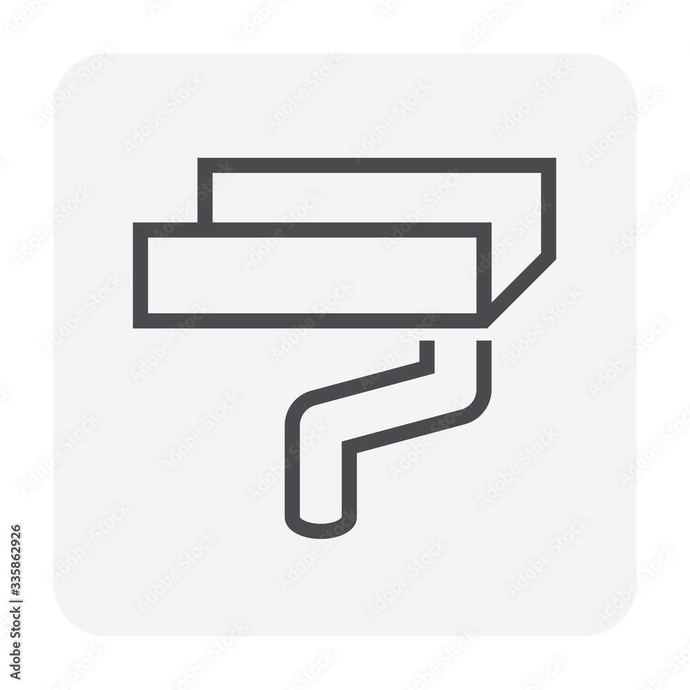 Gutter vector icon with square shape. Also called rain gutter or eavestrough. Include downpipe or downspout for water discharge and drainage system to protection exterior building from rainwater fall. Gutter vector icon with square shape. Also called rain gutter or eavestrough. Include downpipe or downspout for water discharge and drainage system to protection exterior building from rainwater fall.