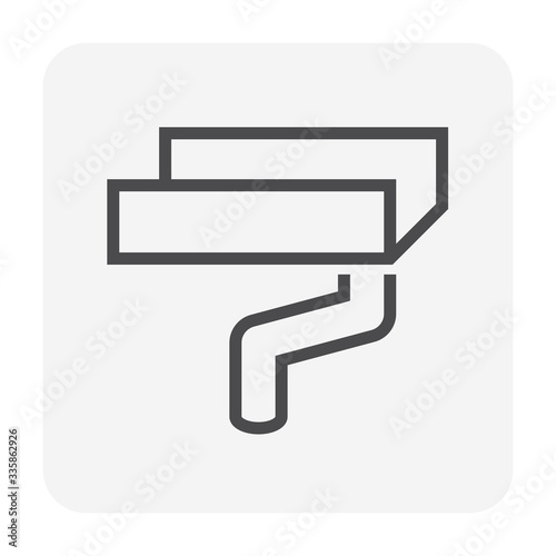 Gutter vector icon with square shape. Also called rain gutter or eavestrough. Include downpipe or downspout for water discharge and drainage system to protection exterior building from rainwater fall.