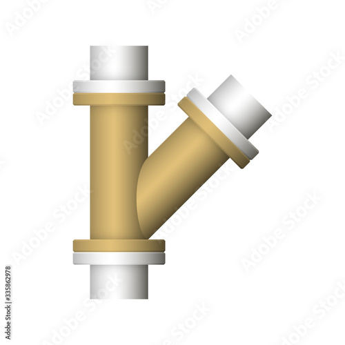 Pipe vector. Connection by flange fitting. For pipeline construction to transport liquid or gas in industry i.e. crude, oil, natural gas. Also water supply infrastructure in plumbing and irrigation.