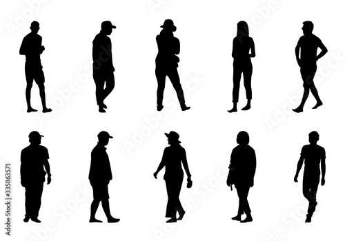 People walking on white background, Silhouette woman and man collection, Vector different human illustration