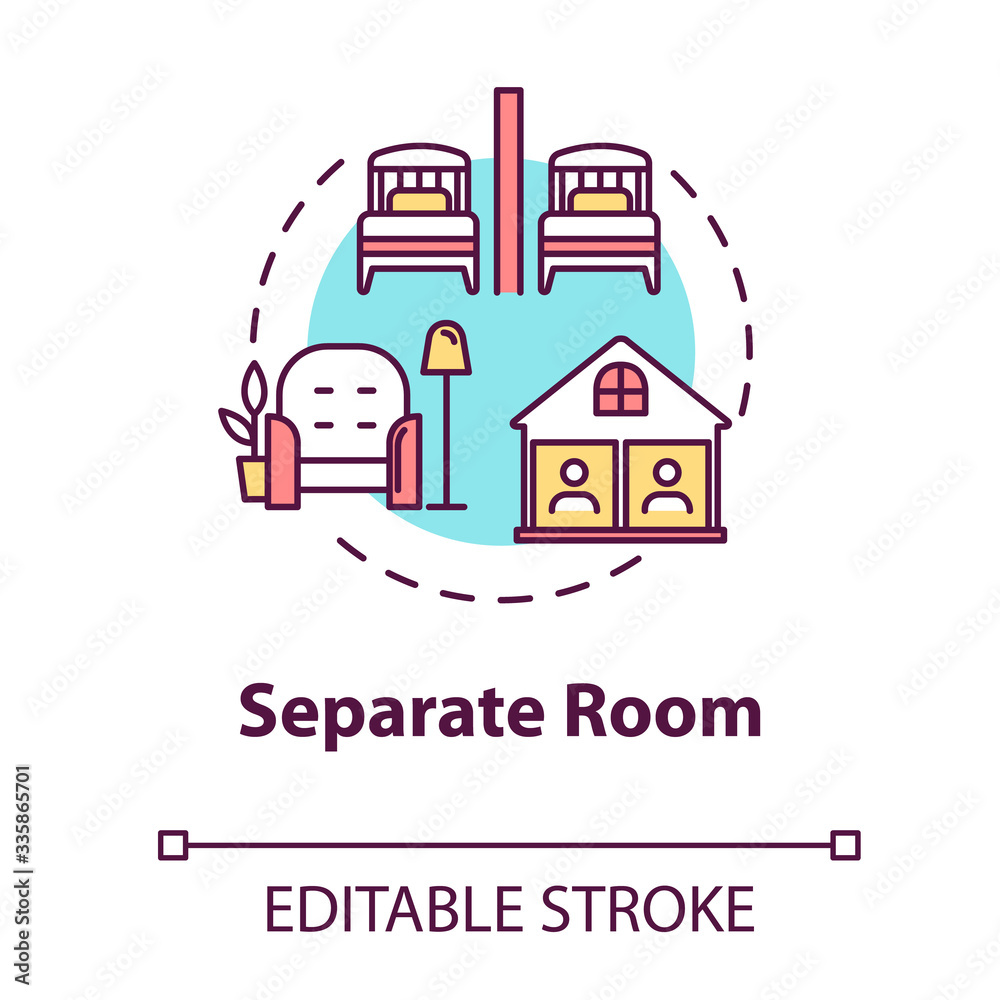 Separate room concept icon. Self isolation indoors. Protection for personal health. Family apartment. Quarantine idea thin line illustration. Vector isolated outline RGB color drawing. Editable stroke