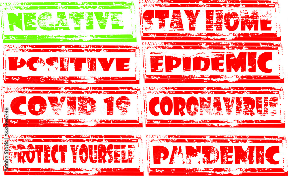 Pandemic Covid-19 warning red grunge text. Trendy design element for prints, web pages, set banners, posters and background Pandemic Covid-19 warning red grunge text. Trendy design element for prints, web pages, set banners, posters and background