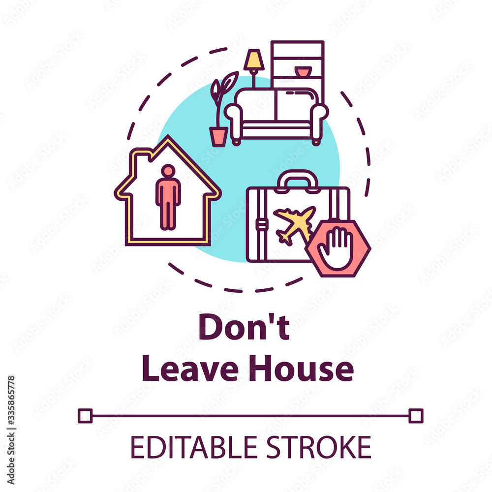 Don't leave house concept icon. Stay home and self isolate. Restrict social contact. Avoid public. Quarantine idea thin line illustration. Vector isolated outline RGB color drawing. Editable stroke