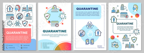 Quarantine, self-isolation and health care brochure template. Flyer, booklet, leaflet print, cover design with linear icons. Vector layouts for magazines, annual reports, advertising posters