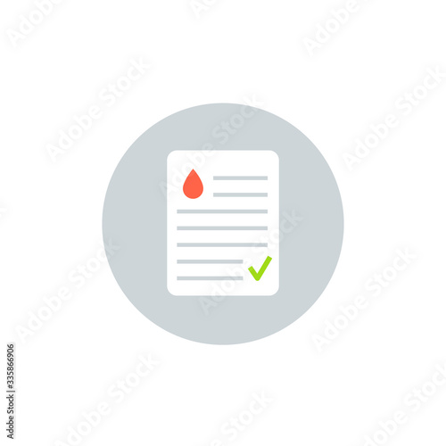 Blood test result lab report health vector icon. Medical checklist patient paperwork, blood test