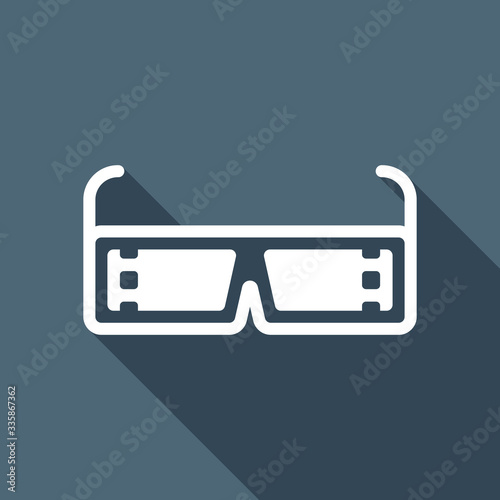 3D movie glasses. Icon of cinema technology. White flat icon wit