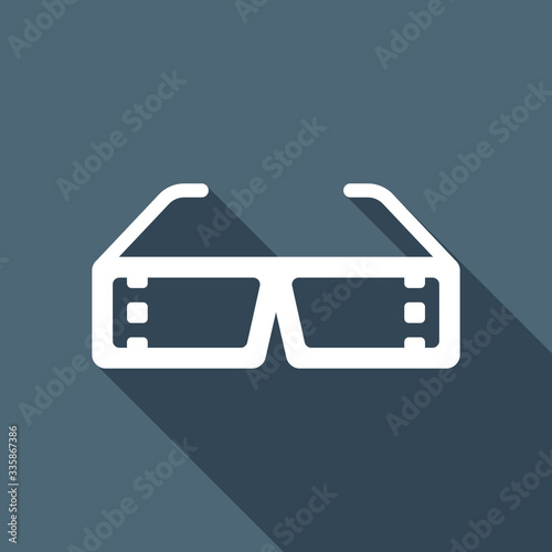 3D movie glasses. Icon of cinema technology. White flat icon wit