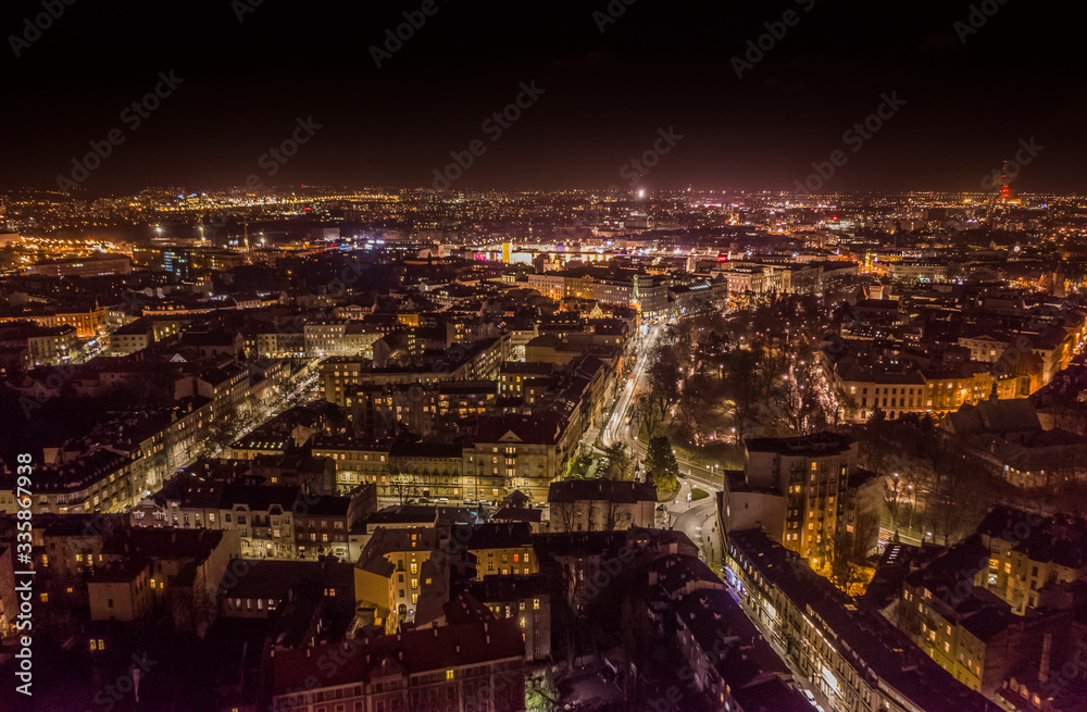 Krakow old city aerial evening time - obrazy, fototapety, plakaty 