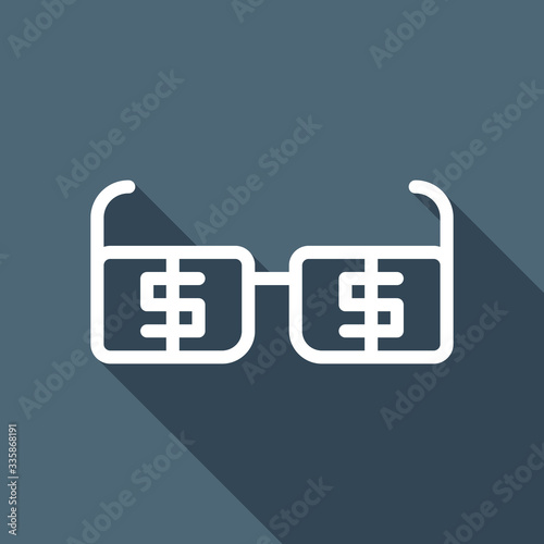 Money glasses with dollas sign. Finance icon. White flat icon wi photo