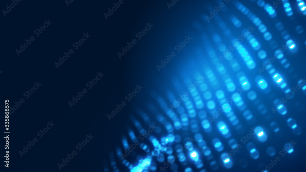Obraz premium Dot blue wave light screen gradient texture background. Abstract ai technology big data digital background. 3d rendering.