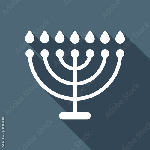 Hanukkah icon or menorah lamp. Outline Jewish Candles. White fla