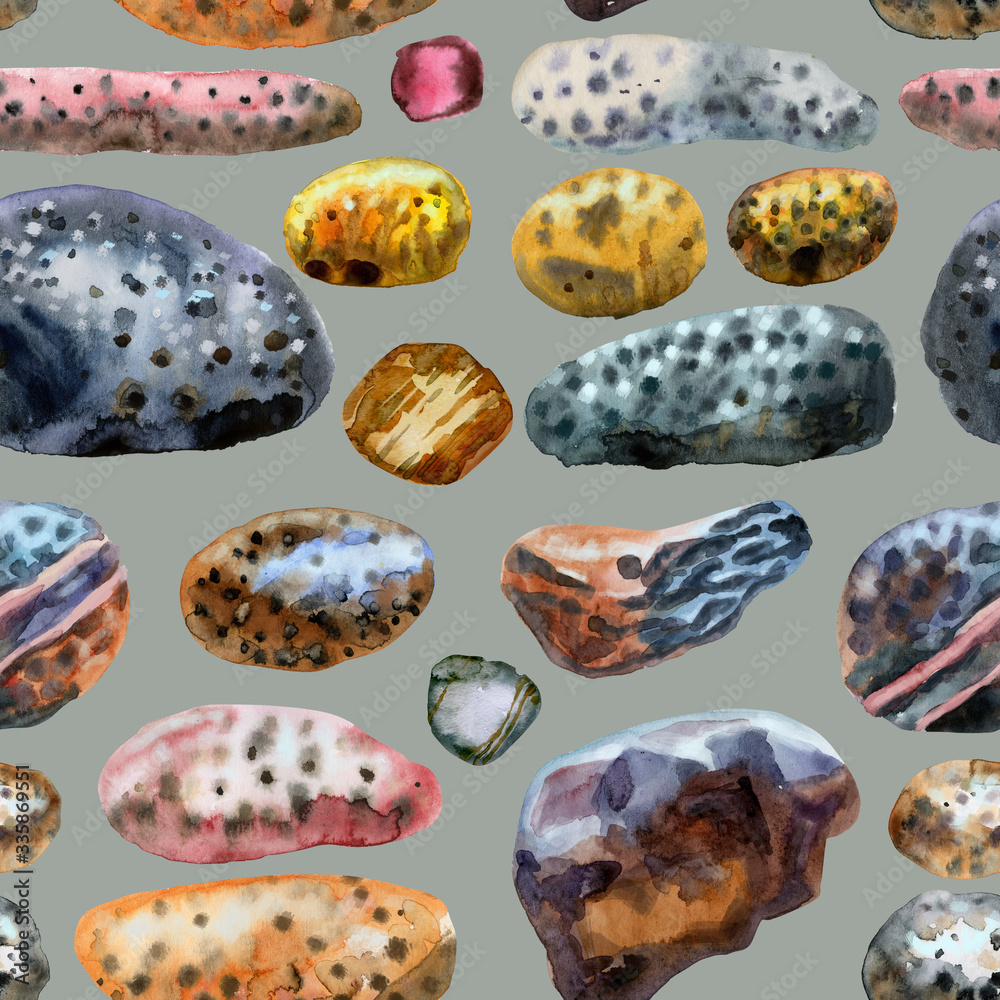 Seamless pattern of watercolour painting flat pebbles Seamless pattern of watercolour painting flat pebbles