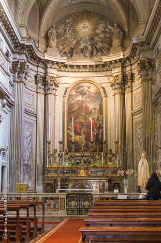 Rome, interior of the Catholic Church " Santi Vincenzo e Anastasio a Fontana"