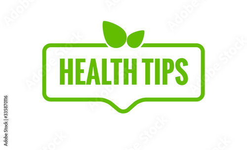 Health tips vector organic badge illustration. Healthy tips bio fresh icon.