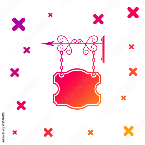 Color Vintage street signboard hanging on forged brackets icon isolated on white background. Suitable for advertisements bar, cafe, pub, restaurant. Gradient random dynamic shapes. Vector Illustration