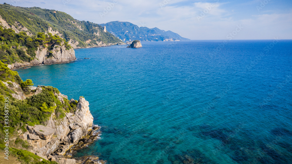 Fototapeta premium Aerial landscape of summer beach and sea 