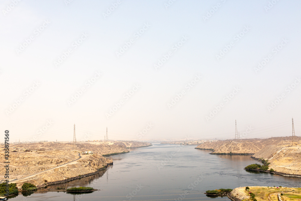 View to Aswan dam in sunny day