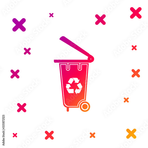 Color Recycle bin with recycle symbol icon isolated on white background. Trash can icon. Garbage bin sign. Recycle basket icon. Gradient random dynamic shapes. Vector Illustration