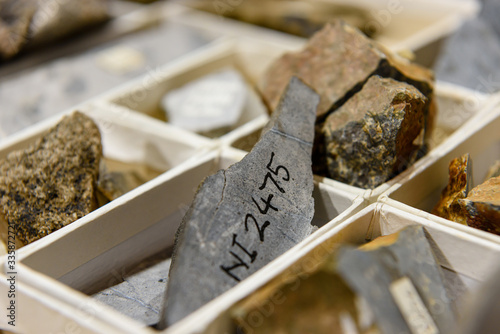Schilderij op canvas Rock core samples at a geological research laboratory