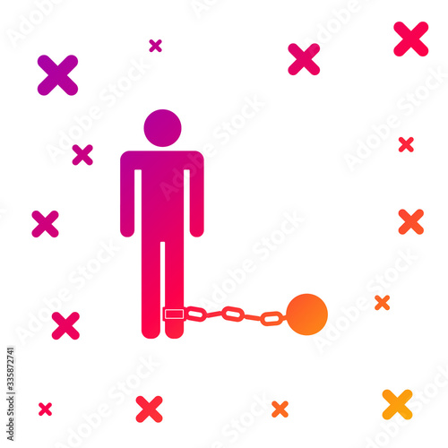 Color Prisoner with ball on chain icon isolated on white background. Gradient random dynamic shapes. Vector Illustration