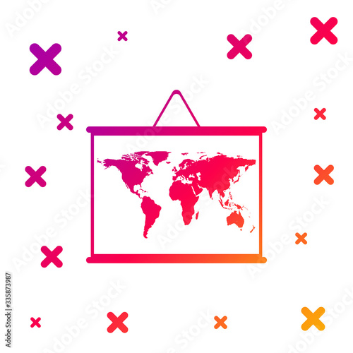 Color World map on a school blackboard icon isolated on white background. Drawing of map on chalkboard. Gradient random dynamic shapes. Vector Illustration