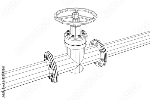 Oil pipeline with valve business concept. Finance economy polygonal petrol production. Petroleum fuel industry transportation line. Wireframe low poly mesh vector illustration.