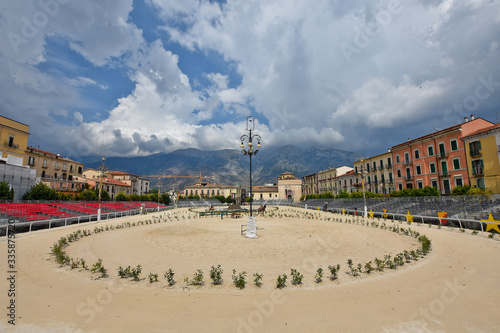 Sulmona, Italy, 08/08/2018. A square in the center of a medieval town in the Abruzzo region photo