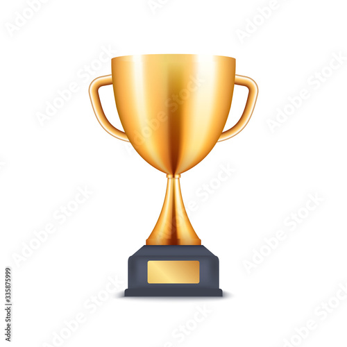 Golden trophy 3d cup. Vector prize award realistic winner icon cup