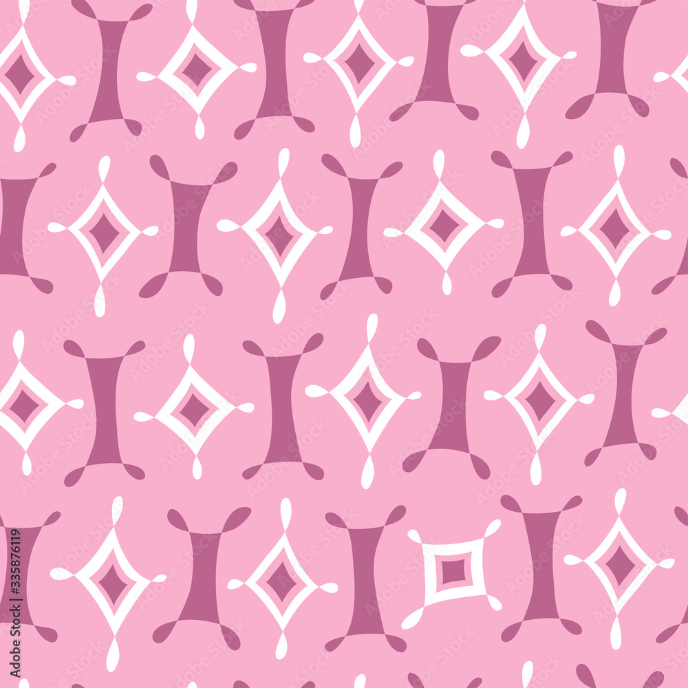 Pink seamless pattern. Hand drawn shapes. Vector background