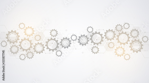 Cogs and gear wheel mechanisms. Hi-tech digital technology and engineering. Abstract technical background.