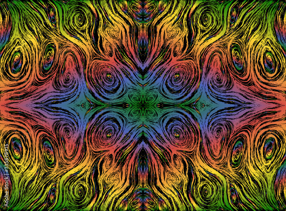 Psychedelic multicolor kaleidoscope pattern. Shamanistic abstract background, maze of ornaments. Psychedelic multicolor kaleidoscope pattern. Shamanistic abstract background, maze of ornaments.