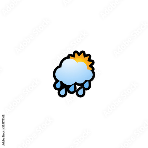 Rainy Weather Isolated Realistic Vector Icon. Drops, Sun and Cloud Illustration Emoji, Emoticon, Icon