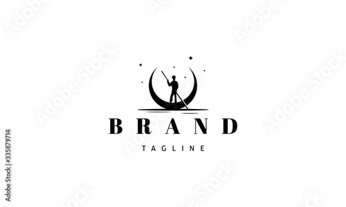 Vector logo on which an abstract image of gondoliers in a boat in the form of the moon.