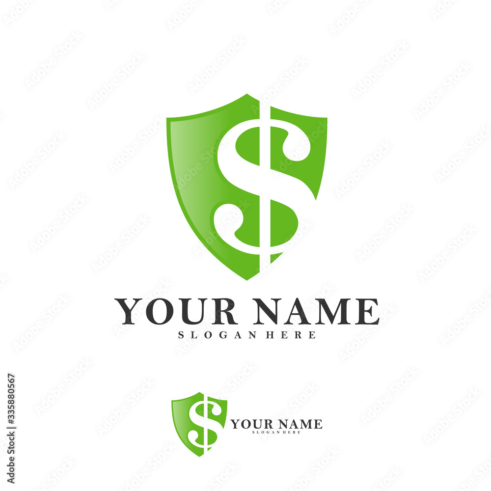 Shield Dollar Vector Logo Design Template, Creative money shield logo concepts, Icon symbol Shield Dollar Vector Logo Design Template, Creative money shield logo concepts, Icon symbol