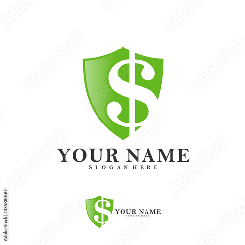 Shield Dollar Vector Logo Design Template, Creative money shield logo concepts, Icon symbol