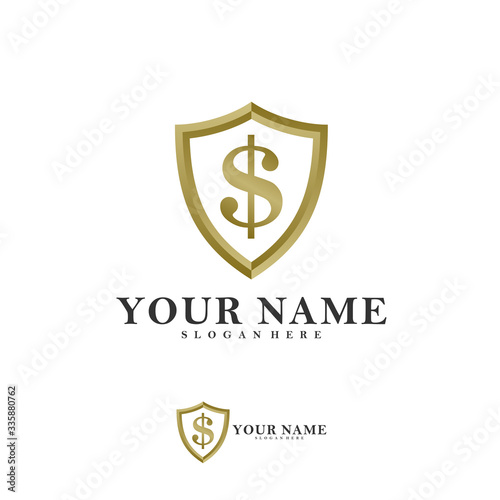 Shield Dollar Vector Logo Design Template, Creative money shield logo concepts, Icon symbol