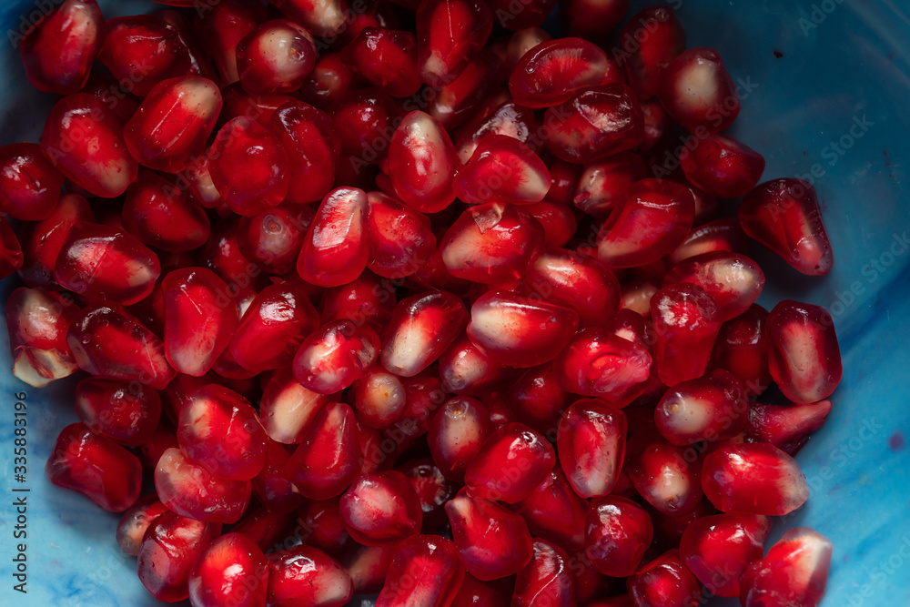 Ripe pomegranate, close up of grain. Ripe pomegranate, close up of grain.