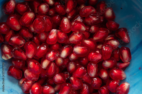 Ripe pomegranate, close up of grain.