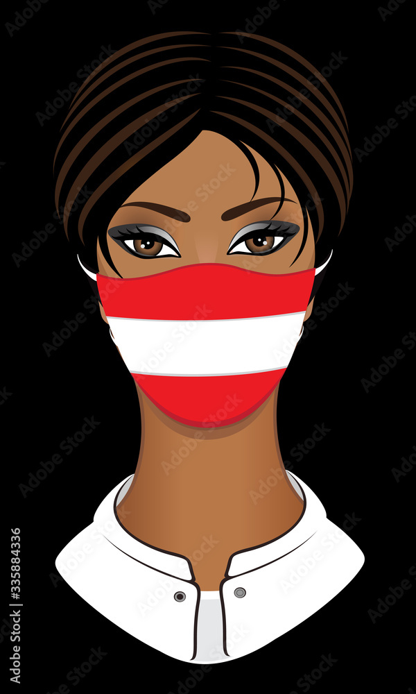 Woman with face mask, Austrian flag Woman with face mask, Austrian flag