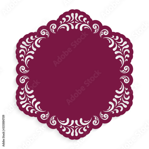 Round lace doily with cutout paper border pattern. Stencil decoration. Template for laser cutting.