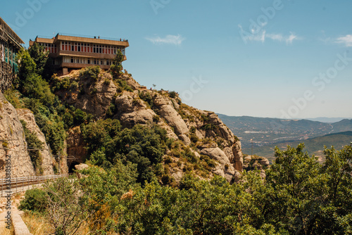 A mountain view with monastery on the top in Montserrat  Spain