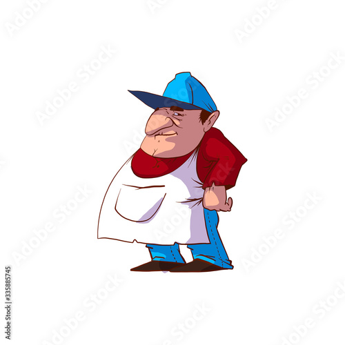 Colorful vector illustration of a middle aged shop keeper