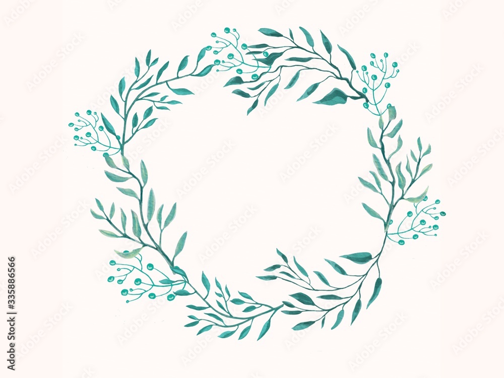 Watercolor wreath with branches and leaves. Watercolor wreath with branches and leaves.