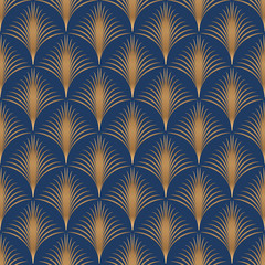 Wandcirkels Blauw goud patronen Art deco fijne lijnen geometrisch motief  © SunwArt