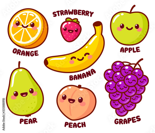 Fototapeta Naklejka Na Ścianę i Meble -  Cute cartoon fruits set