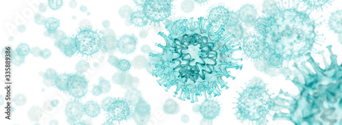 Coronavirus, virus flow with RNA, white background, 3D illustration photo